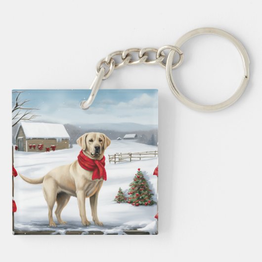 Labrador Retriever Hond in Sneeuw Kerstmis Sleutelhanger (Achterkant)