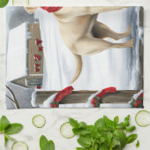 Labrador Retriever Hond in Sneeuw Kerstmis Theedoek (Gevouwen)