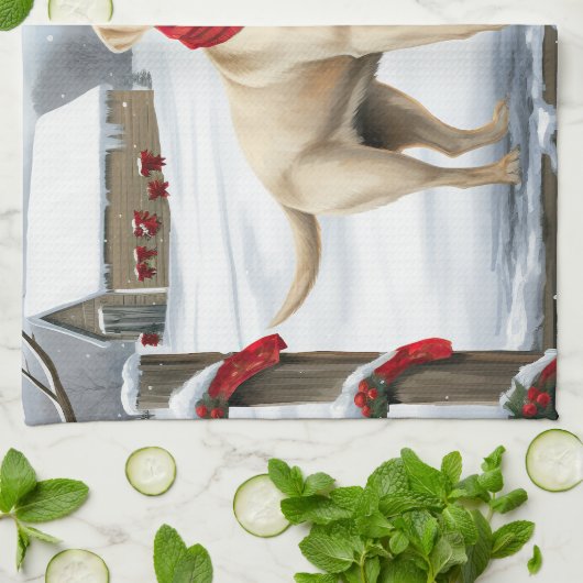 Labrador Retriever Hond in Sneeuw Kerstmis Theedoek (Gevouwen)