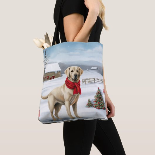Labrador Retriever Hond in Sneeuw Kerstmis Tote Bag (Dichtbij)