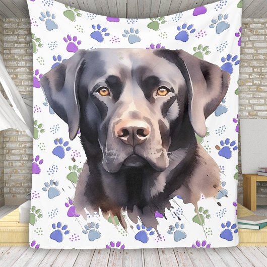Labrador Retriever Hond Moderne Kleurrijke Paw Pri Fleece Deken