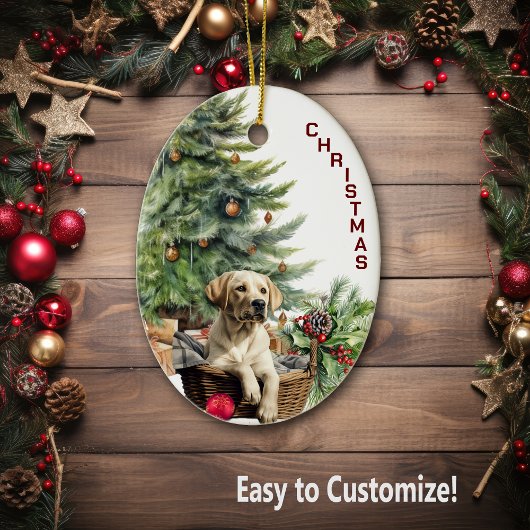 Labrador Retriever Hond Rieten Mand Kerstmis Keramisch Ornament
