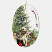 Labrador Retriever Hond Rieten Mand Kerstmis Keramisch Ornament (Links)