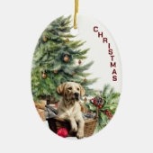 Labrador Retriever Hond Rieten Mand Kerstmis Keramisch Ornament (Voorkant)