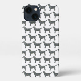 Labrador Retriever Hond Schattig Silhouet Grid Wit iPhone 13 Hoesje