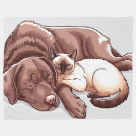 Labrador Retriever Hond Siamese Kat Fleece Deken