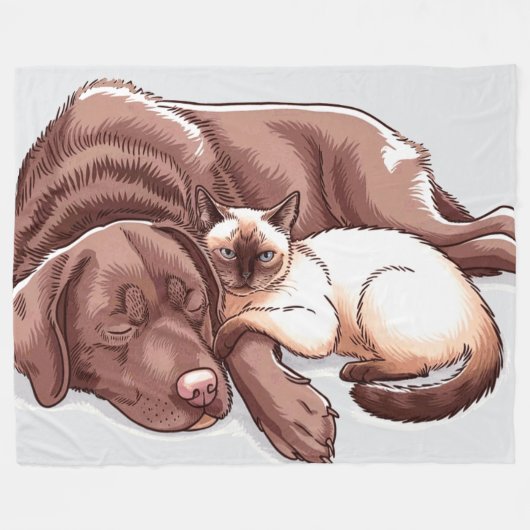 Labrador Retriever Hond Siamese Kat Fleece Deken (Voorkant (Horizontaal))