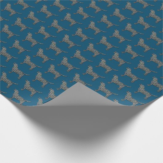 Labrador Retriever Hond Silhouet Y&B Raster Blauw Cadeaupapier (Hoek)