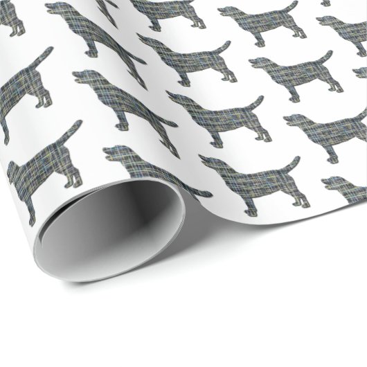 Labrador Retriever Hond Silhouet Y & B Raster Wit Cadeaupapier (Rol Hoek)