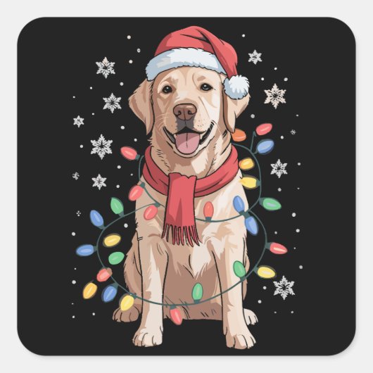 Labrador Retriever Hond Sinterklaas Hoed Kerstmis Vierkante Sticker (Voorkant)