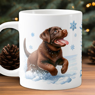 Labrador Retriever Hond Sneeuwvlokken Speelse Pupp Grote Koffiekop