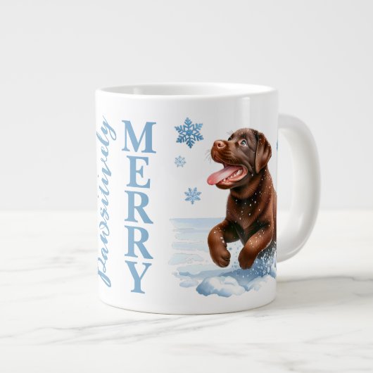 Labrador Retriever Hond Sneeuwvlokken Speelse Pupp Grote Koffiekop (Voorkant rechts)