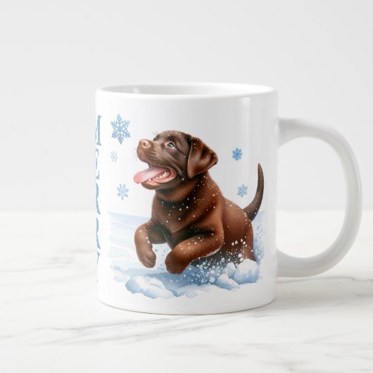 Labrador Retriever Hond Sneeuwvlokken Speelse Pupp Grote Koffiekop (Rechts)