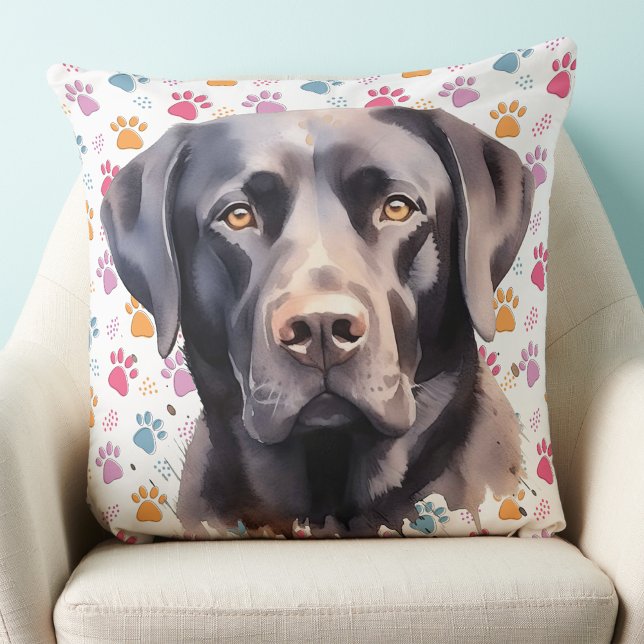 Labrador Retriever Hond Trendy Kleurrijke Paw Prin Kussen (Creator heeft geüpload)
