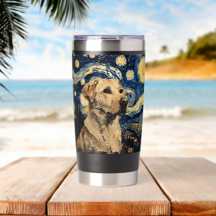 Labrador Retriever Hond Van Gogh Stijl Sterrennach Geïsoleerde Drinkbeker