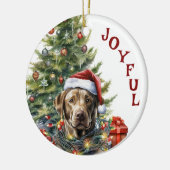 Labrador Retriever Hond Verpakt in Kerstverlichtin Keramisch Ornament (Links)