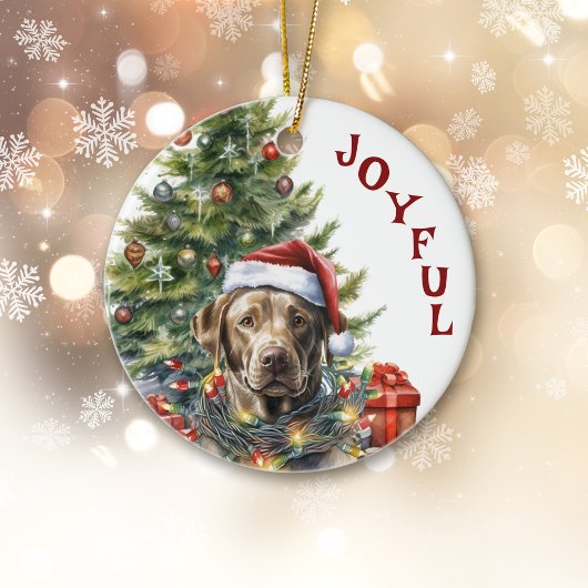 Labrador Retriever Hond Verpakt in Kerstverlichtin Keramisch Ornament