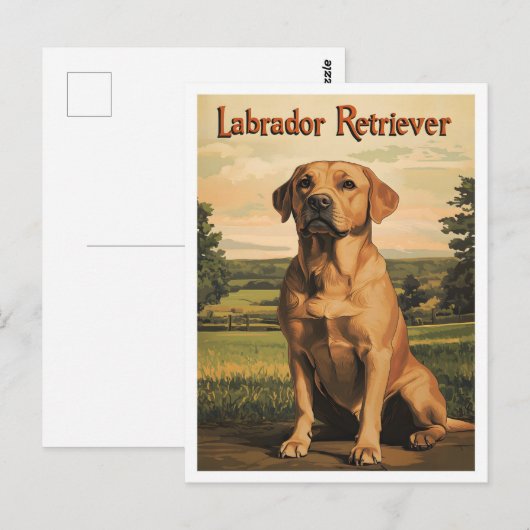 Labrador Retriever Hond Vintage Kunst Briefkaart (Voorkant / Achterkant)