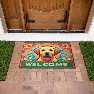 Labrador Retriever Hond Welkom Kleurrijke Rand Deurmat