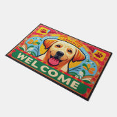 Labrador Retriever Hond Welkom Kleurrijke Rand Deurmat (Schuin)