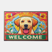 Labrador Retriever Hond Welkom Kleurrijke Rand Deurmat (Voorkant)