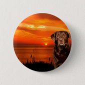 Labrador Retriever Hond Zittend naast zonsondergan Ronde Button 5,7 Cm (Voorkant)