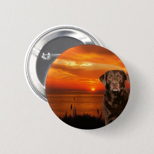 Labrador Retriever Hond Zittend naast zonsondergan Ronde Button 5,7 Cm (Voorkant /achterkant)