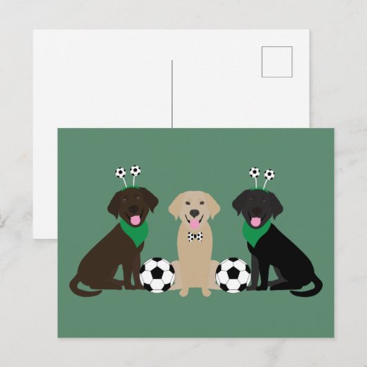 Labrador Retriever Honden Spelen Voetbal Briefkaart (Voorkant / Achterkant)