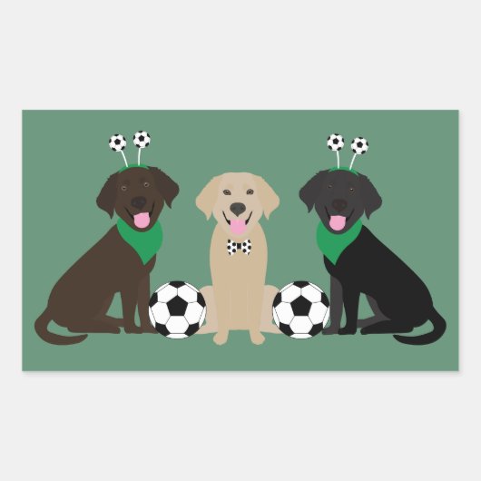 Labrador Retriever Honden Spelen Voetbal Rechthoekige Sticker (Voorkant)