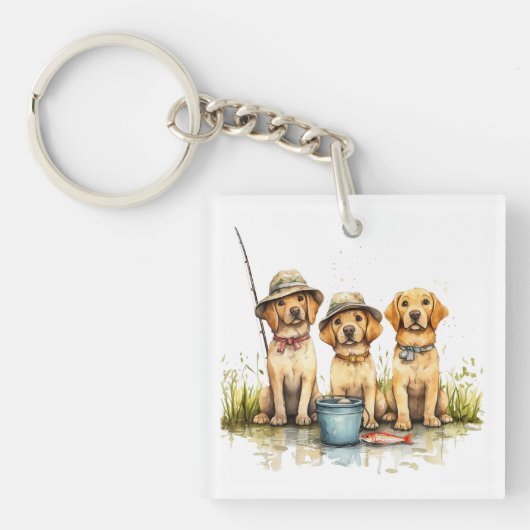 Labrador Retriever Honden Vissen Sleutelhanger (Voorkant)