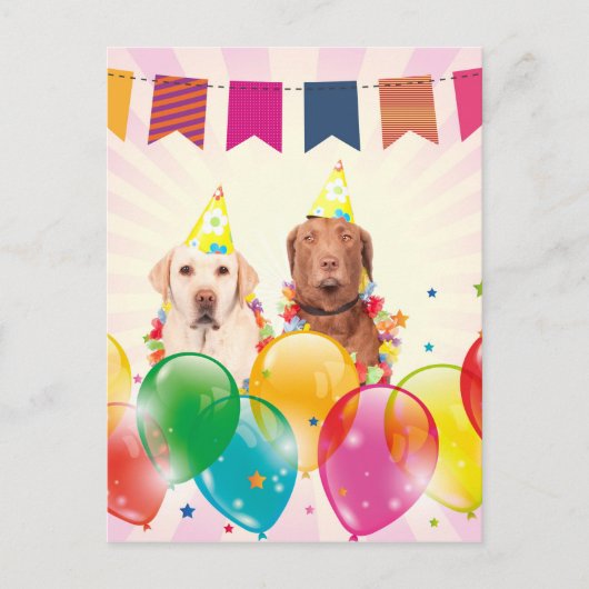 Labrador Retriever Hondenballonnen Verjaardag Briefkaart (Voorkant)