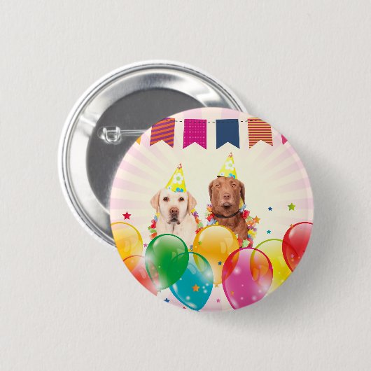 Labrador Retriever Hondenballonnen Verjaardag Ronde Button 5,7 Cm (Voorkant /achterkant)