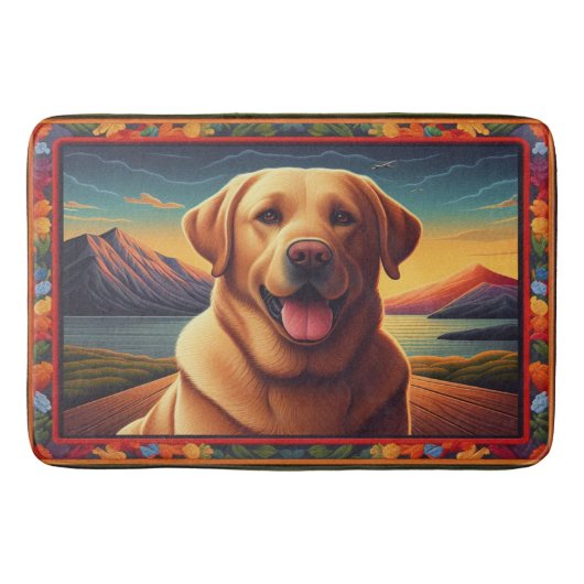 Labrador Retriever Hondenlandschap Bloemen decorat Badmat (Voorkant)