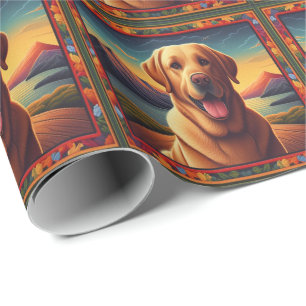 Labrador Retriever Hondenlandschap Bloemen decorat Cadeaupapier