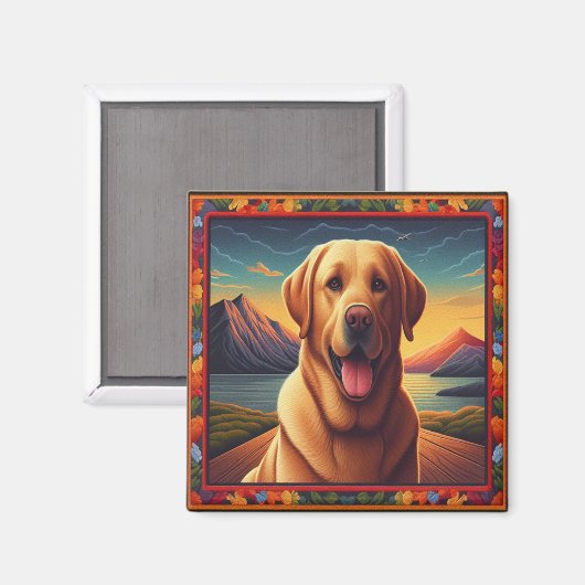 Labrador Retriever Hondenlandschap Bloemen decorat Magneet (Voorkant / Achterkant)