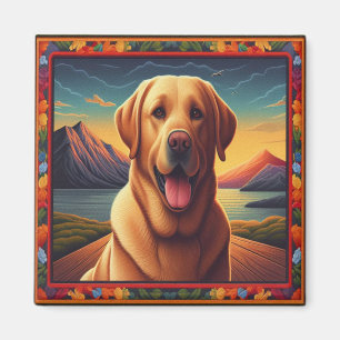 Labrador Retriever Hondenlandschap Bloemen decorat Magneet