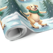 Labrador Retriever Ice Skating Christmas Painting Cadeaupapier (Rol Hoek)