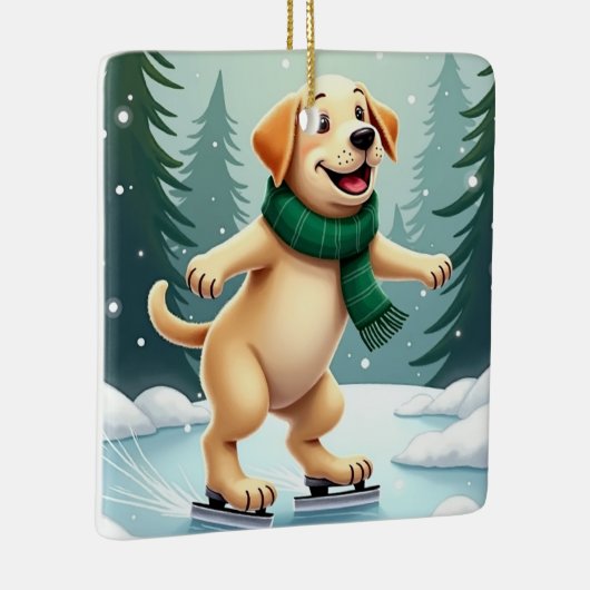 Labrador Retriever Ice Skating Christmas Painting Keramisch Ornament (Rechts)