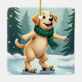 Labrador Retriever Ice Skating Christmas Painting Keramisch Ornament (Achterkant)