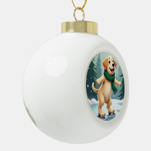 Labrador Retriever Ice Skating Christmas Painting Keramische Bal Ornament (Links)