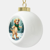 Labrador Retriever Ice Skating Christmas Painting Keramische Bal Ornament (Rechts)
