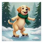 Labrador Retriever Ice Skating Christmas Painting Perfect Poster (Voorkant)