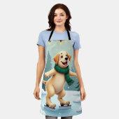 Labrador Retriever Ice Skating Christmas Painting Schort (Gedragen)
