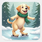 Labrador Retriever Ice Skating Christmas Painting Vierkante Sticker (Voorkant)