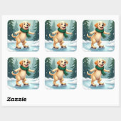 Labrador Retriever Ice Skating Christmas Painting Vierkante Sticker (Vel)