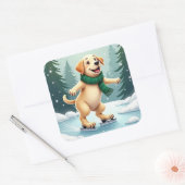 Labrador Retriever Ice Skating Christmas Painting Vierkante Sticker (Envelop)