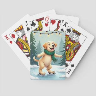 Labrador Retriever IJshockey Schilderij met Kerst Pokerkaarten