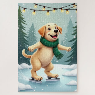 Labrador Retriever IJsschaatsen Kerstschilderij Legpuzzel
