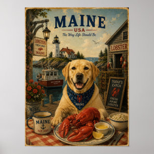Labrador Retriever in Maine Vintage Reisposter Poster