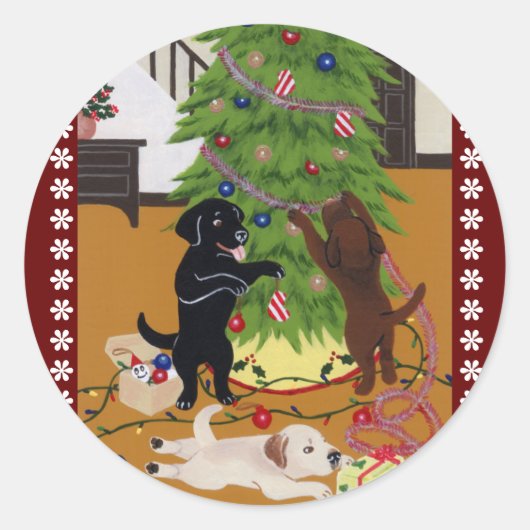 Labrador Retriever kerstboom Ronde Sticker (Voorkant)